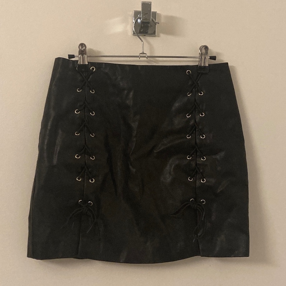 Faux Leather Tie Mini Skirt